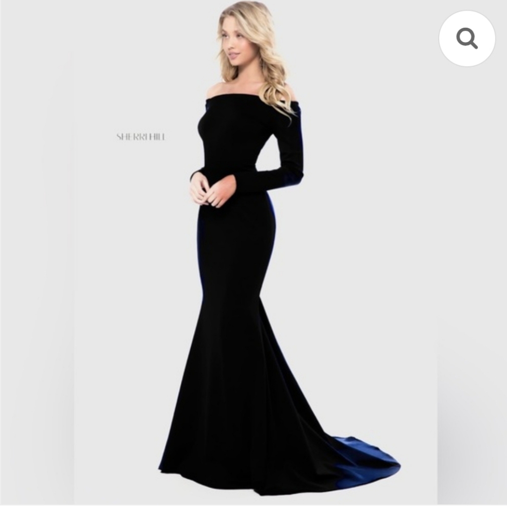 Sherri Hill black Off Shoulder Long Sleeve Gown Sz 14